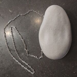 Bottega Veneta Frame Chain Clutch Pebble Rock Mini Stone Bag-Used- Grey